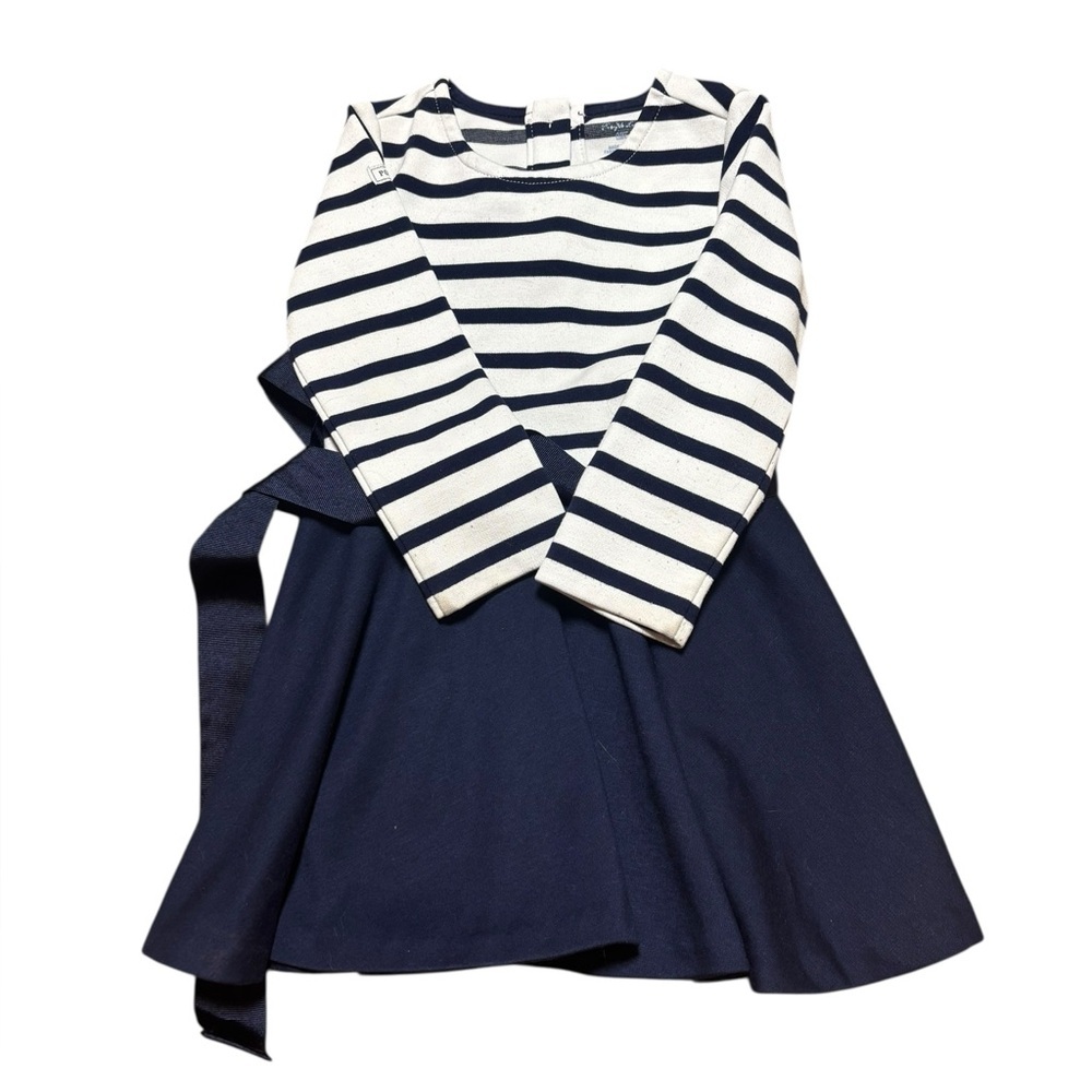Ralph Lauren Baby Girls French Navy Striped Fit & Flare Dress 12M - Picture 2 of 5